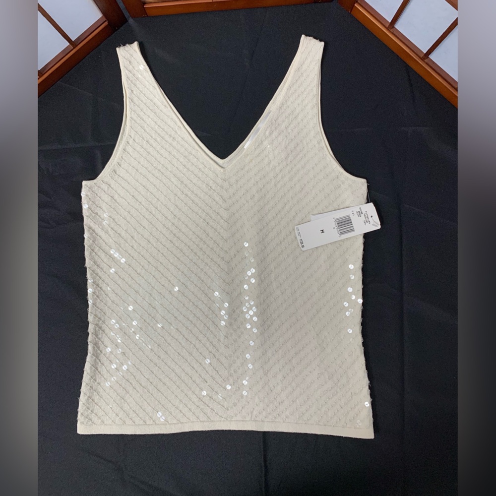 NWT Jones New York Women’s Beige Sequin V-Neck Sleeveless Top Size:Medium - Picture 4 of 6